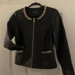 NWT Frank Lyman Faux Quilted Leather Jacket with Gold Chain Detail